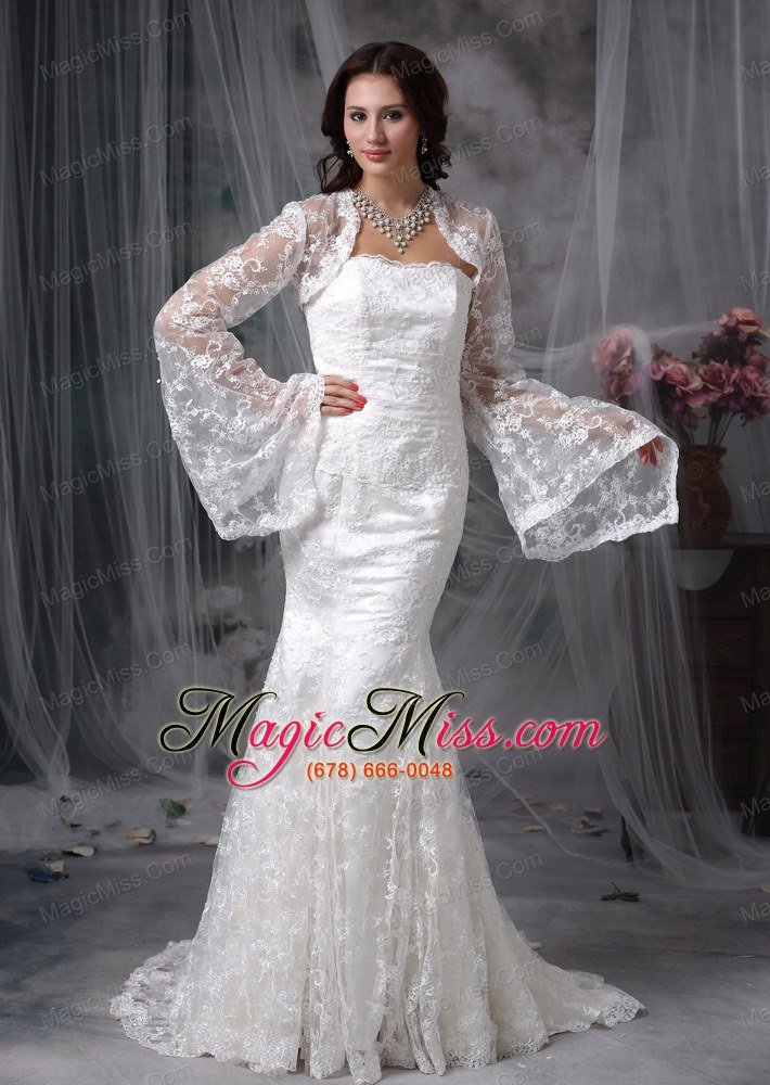 wholesale modest mermaid strapless court train lace wedding dress